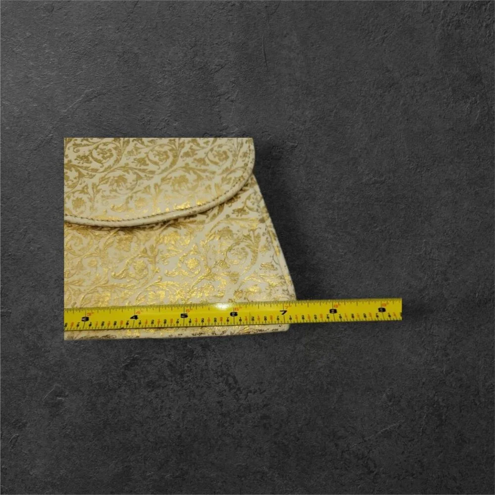 MCM Vintage Embossed Gold & White Leather Clutch Evening Bag - Picture 10 of 11